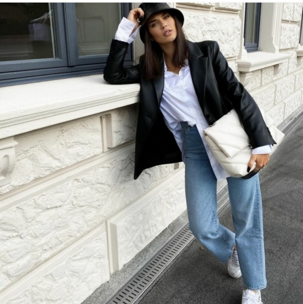 Zara * Oversized Faux Leather Blazer - Picture 9 of 16